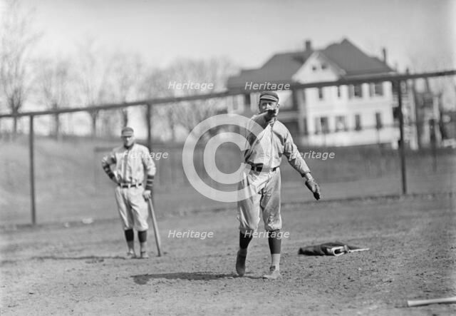 Danny Moeller, Throwing, Plus Unidentified Player, Washington Al (Baseball), ca. 1912-1915. Creator: Harris & Ewing.