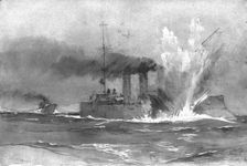 'Dans la Baltique; Le croiseur allemand "Bremen" torpille par un navire anglais Creator: Unknown