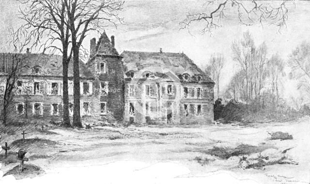 'Dans la Bataille; Le chateau de Grivesnes ou l'on se battit les 30 et 31 mars 1918..., 1918. Creator: Georges Bertin Scott.