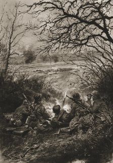 Dans la Bataille; Les troupes d'assaut allmandes, avancant en terrain decouvert, sont.... Creator: Unknown