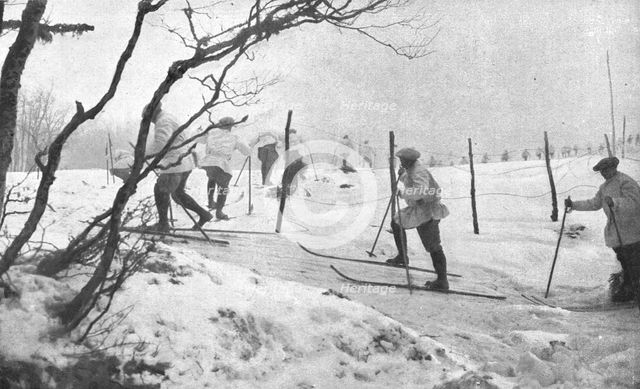 'Dans la meme region, nos alpins skieurs ont ete pourvus de blanches tuniques..., 1915 (1924) Creator: Unknown.