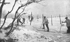 Dans la meme region, nos alpins skieurs ont ete pourvus de blanches tuniques..., 1915 (1924) Creator: Unknown