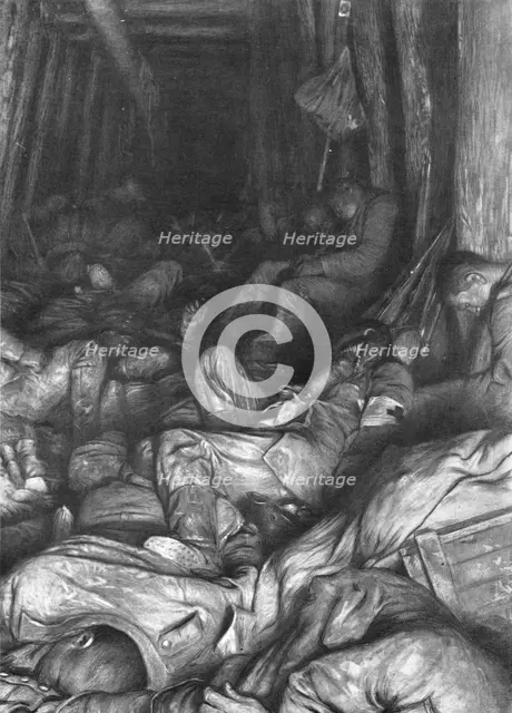 'Dans le tunnel du Cornillet; La formidable organisation souterraine devenue le sepulcre..., 1917. Creator: Unknown.