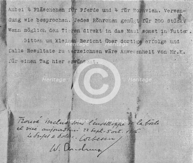 'Dans le jardin d'une legation allemande. Explosifs et cultures de microbes; note a la..., 1916. Creator: Unknown.