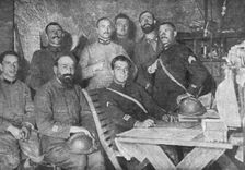 Dans les forts reconquis de Douaumont et de Vaux; L'etat-major francais du fort de..., 1916. Creator: Unknown