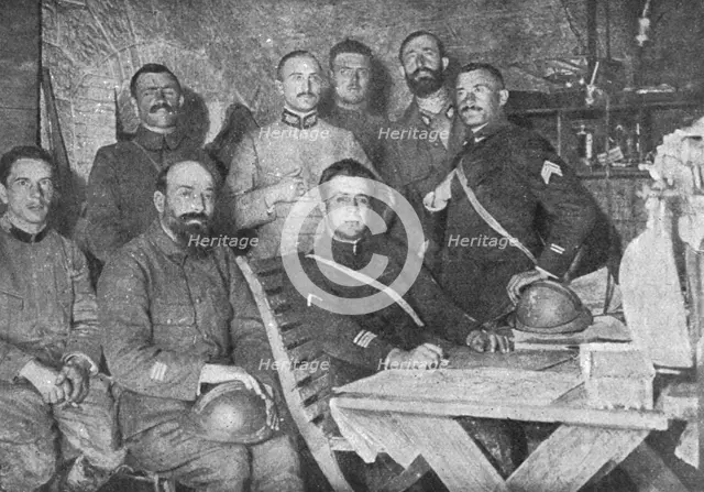 'Dans les forts reconquis de Douaumont et de Vaux; L'etat-major francais du fort de..., 1916. Creator: Unknown.