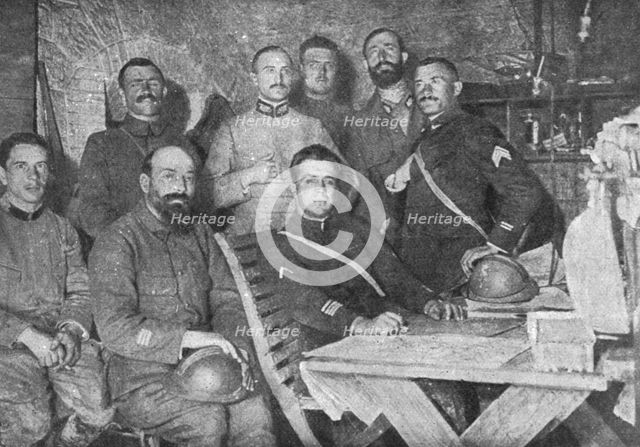 'Dans les forts reconquis de Douaumont et de Vaux; L'etat-major francais du fort de..., 1916. Creator: Unknown.