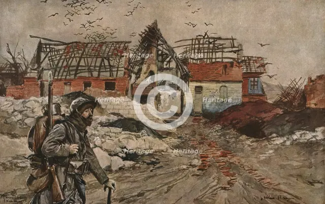 'Dans les ruines d'Ablain-Saint-Nazaire', 1915 (1924). Creator: Francois Flameng.