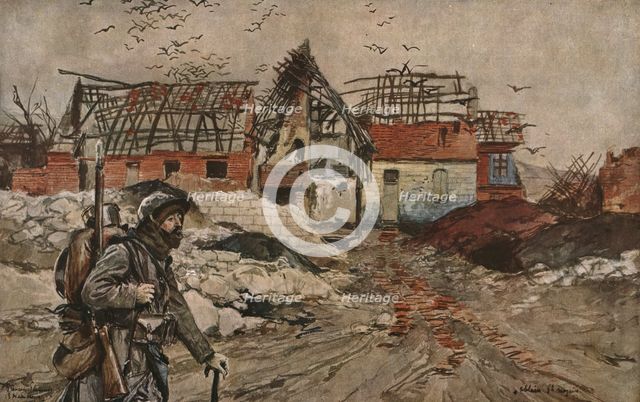 'Dans les ruines d'Ablain-Saint-Nazaire', 1915 (1924). Creator: Francois Flameng.