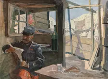 Dans les tranchees; Le gourbi d'un capitaine d'infanterie aux "cavaliers de Courcy..., 1915. Creator: Charles Hoffbauer