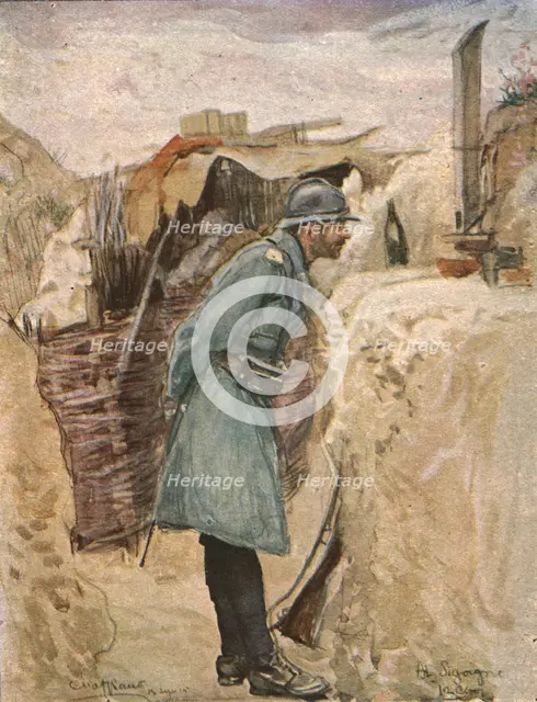 'Dans les tranchees; Le periscope (tranchee de la Carriere)', c1915. Creator: Charles Hoffbauer.