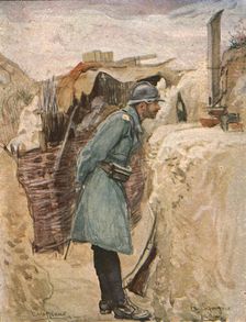 Dans les tranchees; Le periscope (tranchee de la Carriere) c1915. Creator: Charles Hoffbauer