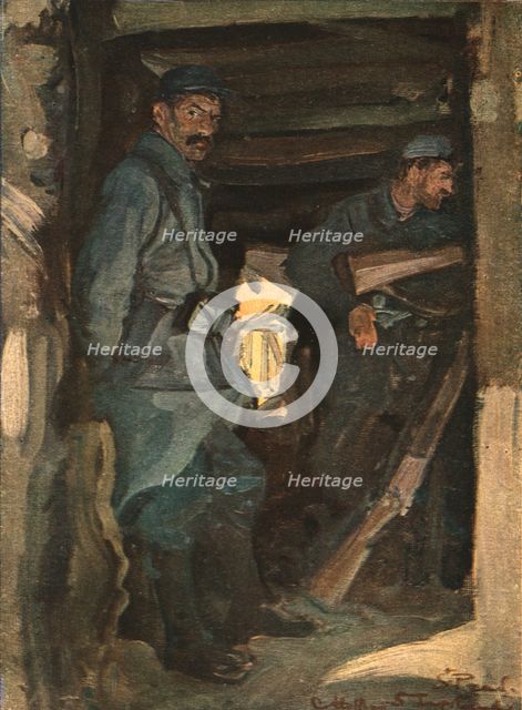 'Dans les tranchees; Tranchee couverte, a Saint-Paul, pres Soissons', c1915. Creator: Charles Hoffbauer.
