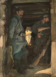 Dans les tranchees; Tranchee couverte, a Saint-Paul, pres Soissons c1915. Creator: Charles Hoffbauer