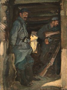 Dans les tranchees; Tranchee couverte, a Saint-Paul, pres Soissons c1915. Creator: Charles Hoffbauer