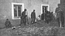 Dans les Vosges; Sous les dehors plus innocent, les espions pullulent devant nos troupes. 1914. Creator: Unknown