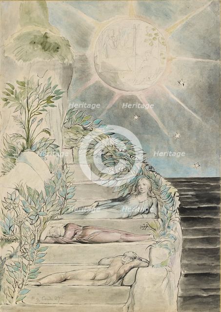 Dante and Statius sleeping, Virgil watching (illustration to the 'Divine Comedy', Purgatorio XXVII), Artist: William Blake.