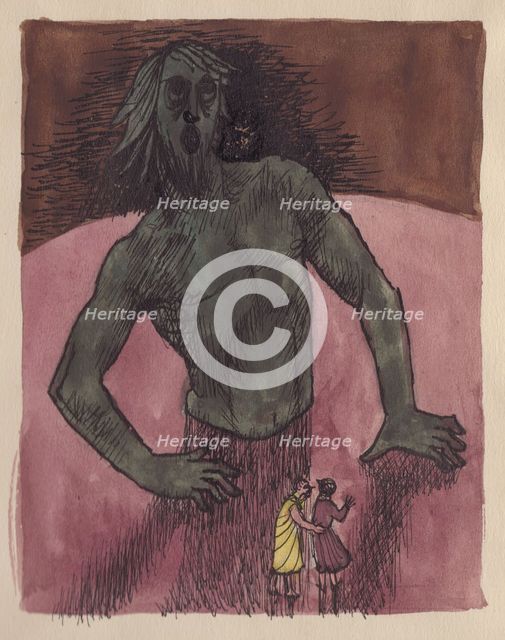 Dante and Virgil with giant, 1951. Creator: Shirley Markham.