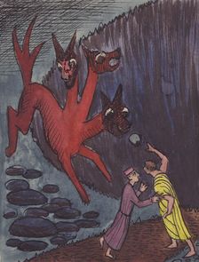 Dante and Virgil with three-headed monster, 1951. Creator: Shirley Markham