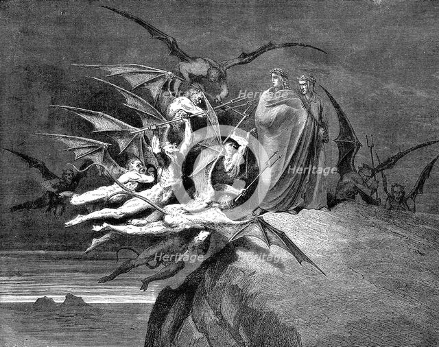 Dante and Virgil beset by demons on their passage through the eighth circle, 1861. Artist: Gustave Doré