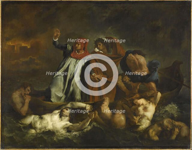 Dante and Virgil in hell. The Barque of Dante, 1822. Creator: Delacroix, Eugène (1798-1863).
