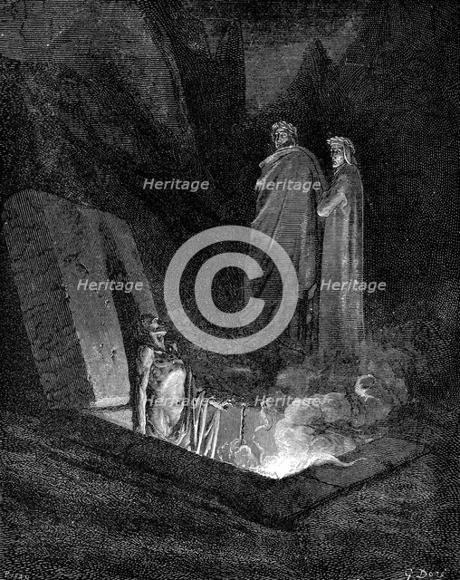 Dante and Virgil looking into the inferno, 1863.  Artist: Gustave Doré