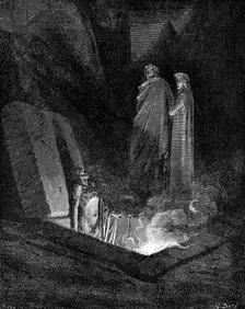 Dante and Virgil looking into the inferno, 1863. Artist: Gustave Doré
