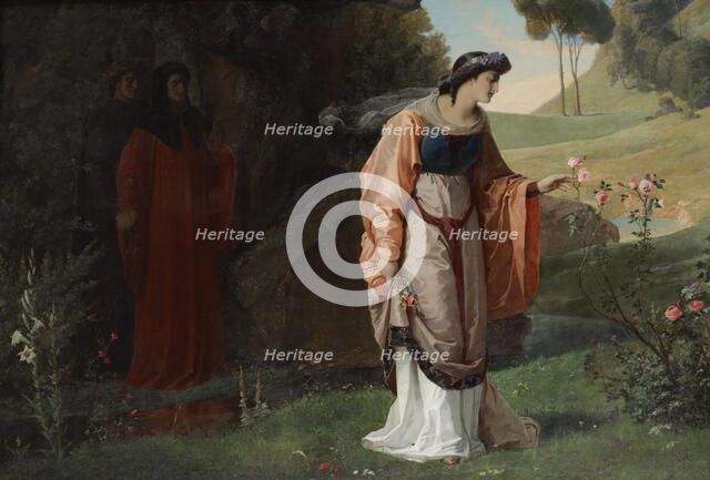 Dante and Virgil meet Matelda (Purgatorio 28), 1870. Creator: Schönbrunner, Karl (1832-1877).