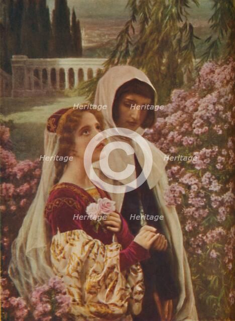 'Dante Aligheri - Dante and Beatrice in the Garden', c1925. Artist: Cesar Saccagi.
