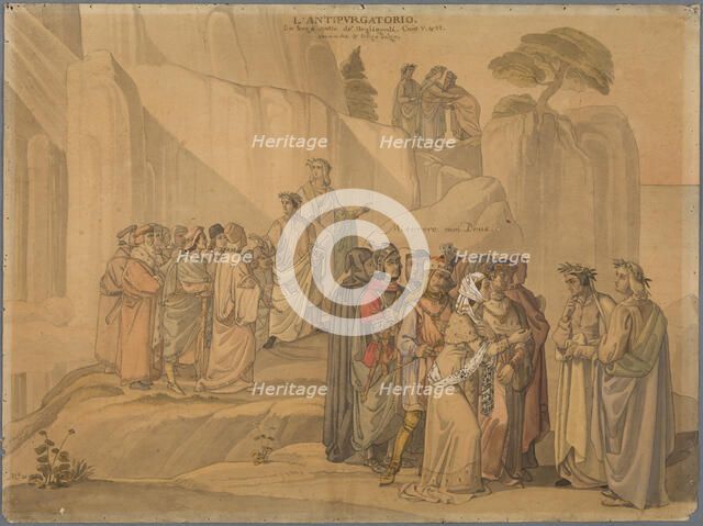 Dante encounters a group of souls singing the Miserere, who, upon a violent death, repented..., 1831 Creator: Johann Anton Ramboux.