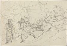Dante Flees the Wild Beasts and Meets Virgil, 1824. Creator: Bartolomeo Pinelli