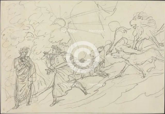 Dante Flees the Wild Beasts and Meets Virgil, 1824. Creator: Bartolomeo Pinelli.