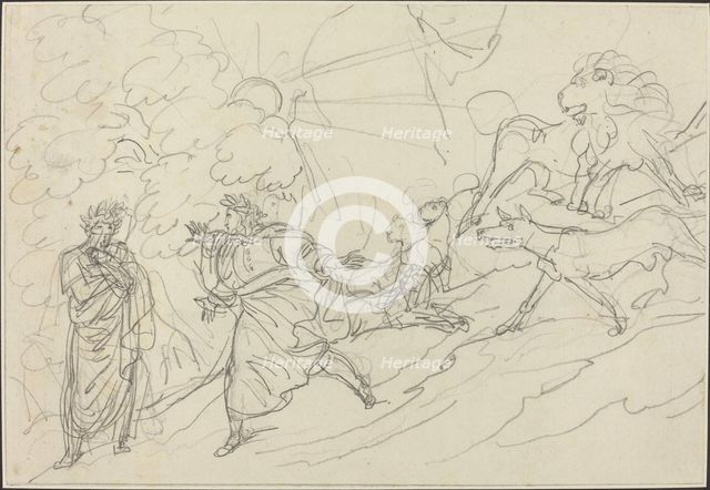Dante Flees the Wild Beasts and Meets Virgil, 1824. Creator: Bartolomeo Pinelli.