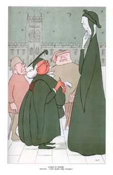 Dante in Oxford; Proctor: Your Name And College? 1904. Artist: Max Beerbohm