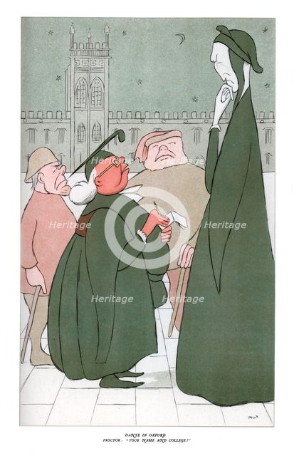 'Dante in Oxford; Proctor: 'Your Name And College?', 1904. Artist: Max Beerbohm