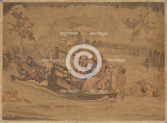 Dante, in the fifth circle of Hell, travels with Virgil over the swamp where the wrathful..., 1827. Creator: Johann Anton Ramboux.