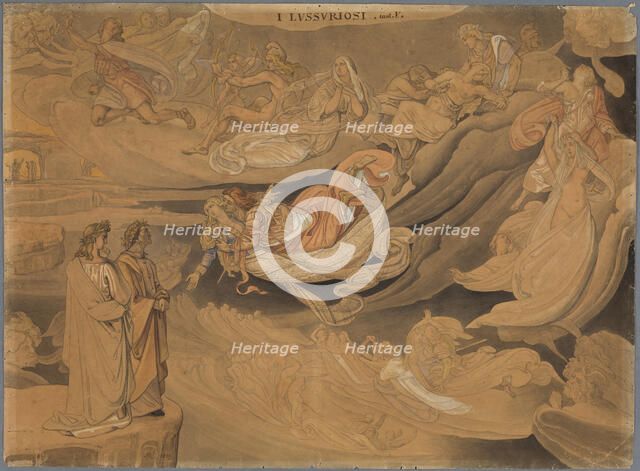 Dante in the second circle of Hell, or the restless abode of those unchaste in love, speaks..., 1831 Creator: Johann Anton Ramboux.