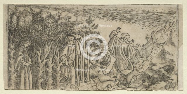 Dante Lost in the Wood: Escaping and Meeting Virgil, Canto I, 1481. Creator: Baccio Baldini (Italian, c. 1436-1487).