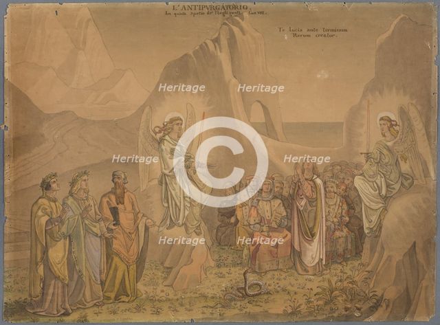 Dante sees two angels with flaming swords at the sides of a group of souls..., 1827-1832. Creator: Johann Anton Ramboux.
