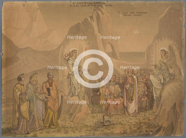 Dante sees two angels with flaming swords at the sides of a group of souls..., 1827-1832. Creator: Johann Anton Ramboux.