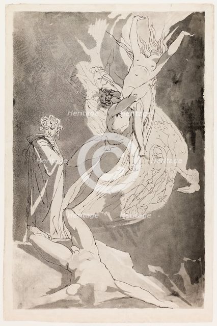 Dante Swoons before the Soaring Souls of Paolo and Francesca, Virgil at his Side, c.1818. Creator: Henry Fuseli.