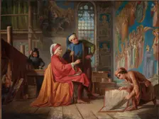 Dante visits Giotto in the Scrovegni Chapel, ca 1865. Creator: Toniolo, Leopoldo (1833-1908)