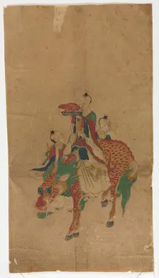Daoist Immortal on a Kilin and Two Attendants, late 1800s. Creator: Sa Lin Pun (Korean)