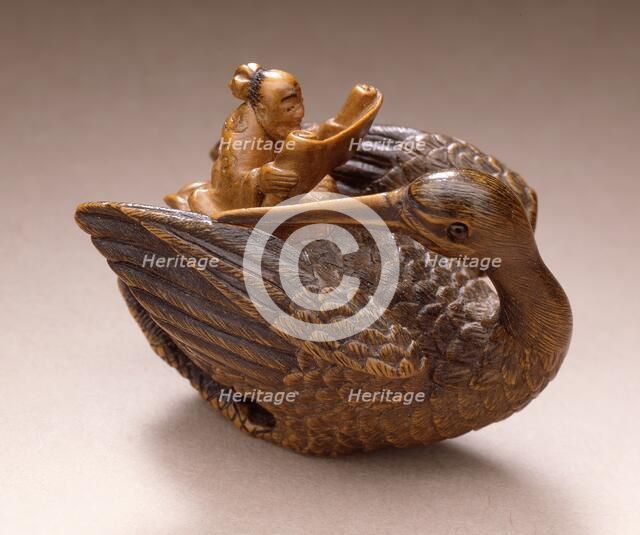 Daoist Immortal with Crane, 19th century. Creator: Unknown.