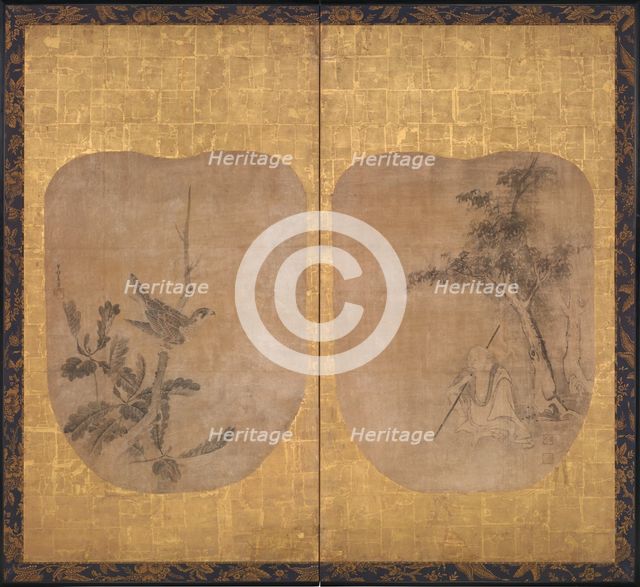 Daoist Sage beneath a Tree and Hawk on a Branch, mid-17th century. Creator: Soga Nichokuan.