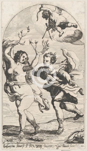 Daphne fleeing from Apollo, with Cupid overhead, 1631. Creator: Willem Panneels.