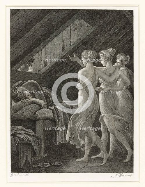 Daphnis dreams about three nymphs , 1800. Creator: Godefroy, Jean (1771-1839).