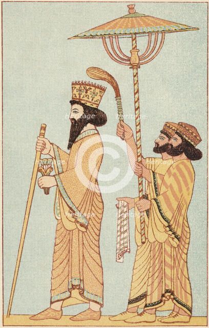 Darius I (548-486 BC) Achaemenid king of Persia from 521, with attendants, 1881. Artist: Unknown