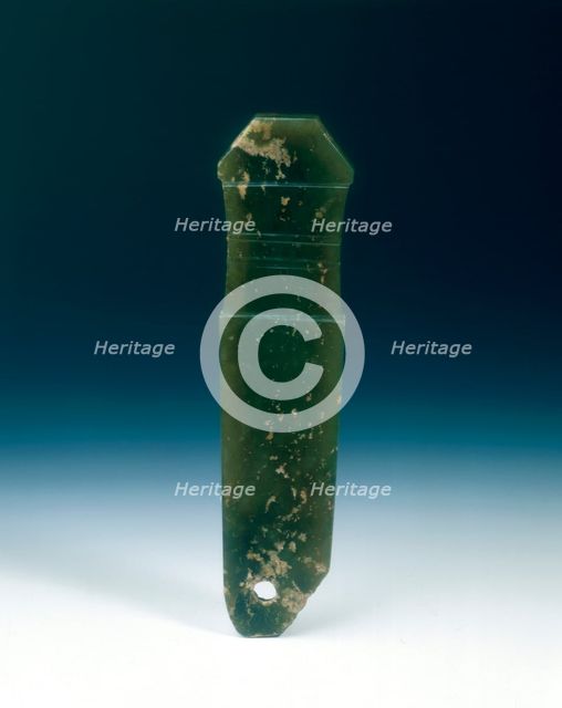 Dark green jade handle, Shang dynasty, Erligang phase, China, c1600-c1400 BC. Creator: Unknown.