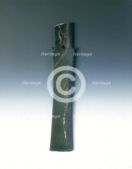 Dark green jade Zhang sceptre, neolithic, Longshan culture, China, c2300-1700 BC. Creator: Unknown.